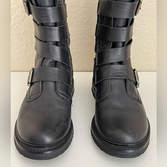 FRYE Veronica black leather combat Tanker Moto Boot 7 - Picture 14 of 17